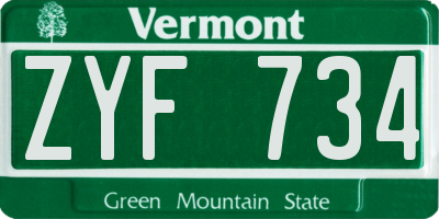 VT license plate ZYF734