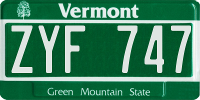 VT license plate ZYF747