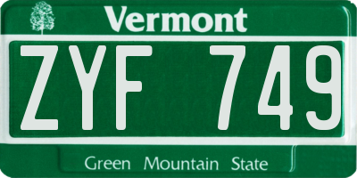 VT license plate ZYF749