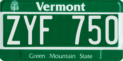 VT license plate ZYF750