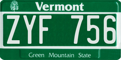 VT license plate ZYF756