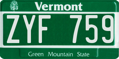 VT license plate ZYF759