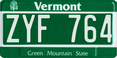 VT license plate ZYF764