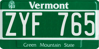 VT license plate ZYF765