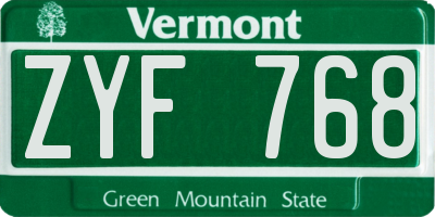VT license plate ZYF768
