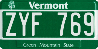 VT license plate ZYF769