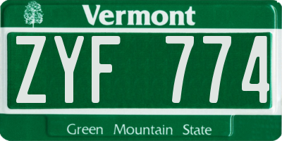 VT license plate ZYF774