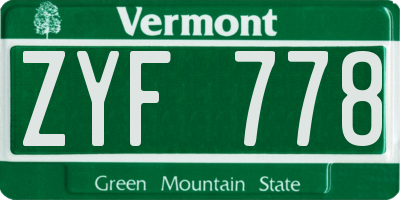 VT license plate ZYF778