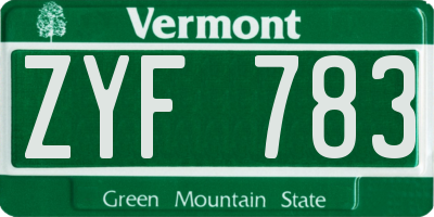 VT license plate ZYF783