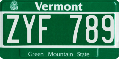 VT license plate ZYF789
