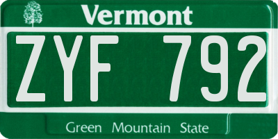 VT license plate ZYF792
