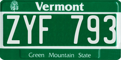 VT license plate ZYF793