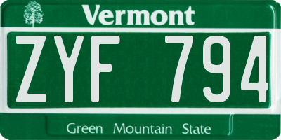 VT license plate ZYF794