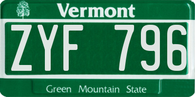 VT license plate ZYF796