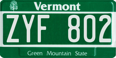 VT license plate ZYF802
