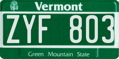 VT license plate ZYF803