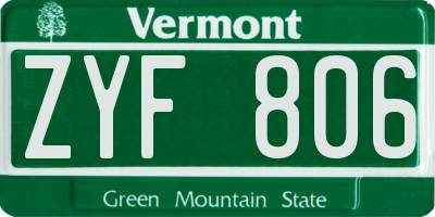 VT license plate ZYF806
