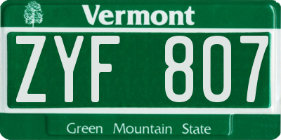 VT license plate ZYF807