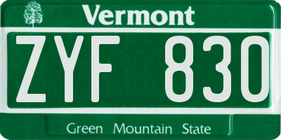 VT license plate ZYF830