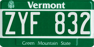 VT license plate ZYF832
