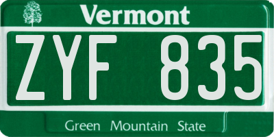 VT license plate ZYF835