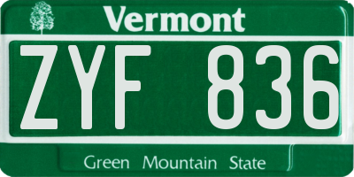 VT license plate ZYF836