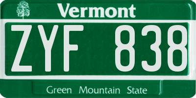 VT license plate ZYF838