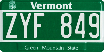 VT license plate ZYF849