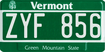 VT license plate ZYF856