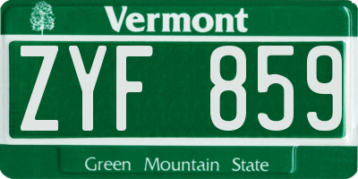 VT license plate ZYF859