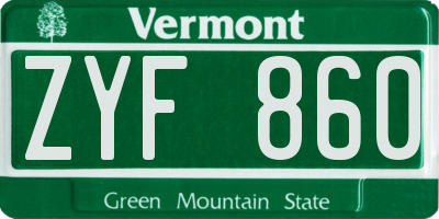 VT license plate ZYF860