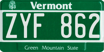 VT license plate ZYF862