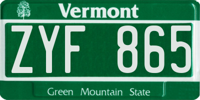 VT license plate ZYF865