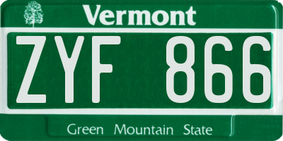 VT license plate ZYF866