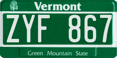 VT license plate ZYF867