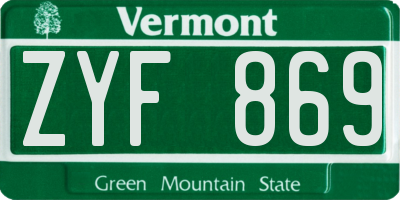 VT license plate ZYF869