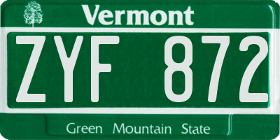 VT license plate ZYF872