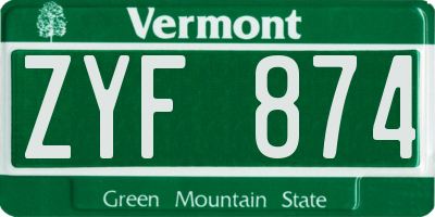 VT license plate ZYF874