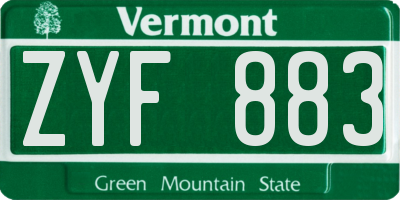 VT license plate ZYF883