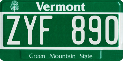 VT license plate ZYF890