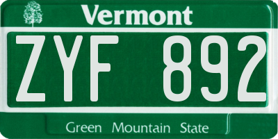 VT license plate ZYF892