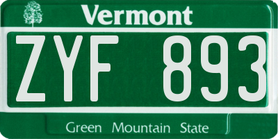 VT license plate ZYF893