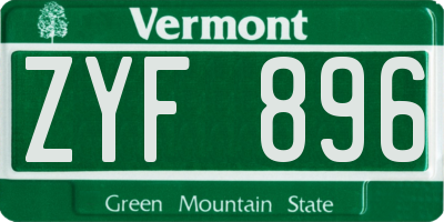 VT license plate ZYF896