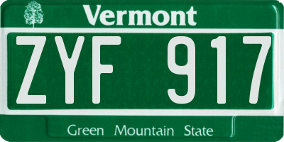 VT license plate ZYF917