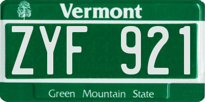 VT license plate ZYF921