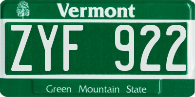 VT license plate ZYF922