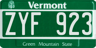 VT license plate ZYF923