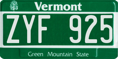 VT license plate ZYF925