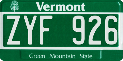 VT license plate ZYF926