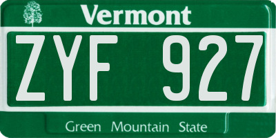 VT license plate ZYF927